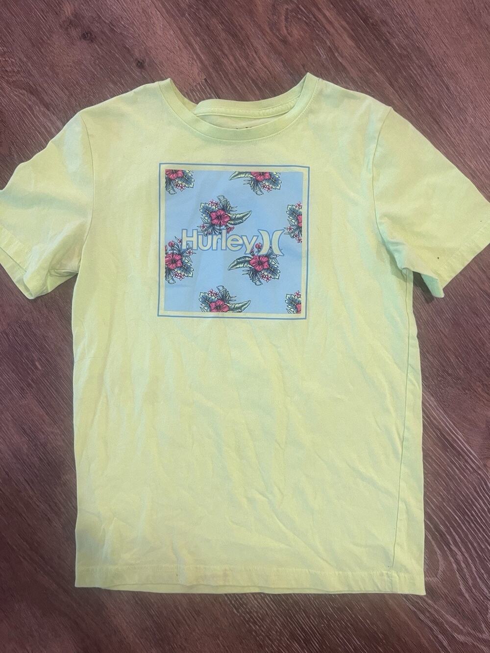 Hurley Youth XL Yellow Graphic T-Shirt Floral Logo Short Sleeve